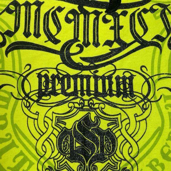 Vintage SouthPole Men's Shirt Size 4XL Y2k Black Spell Out Embellished YllwGreen - Picture 5 of 9